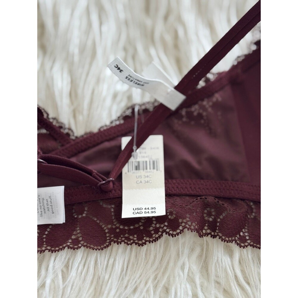 Aerie Real Happy Wireless Lightly Lined Candy Lace Bra Royal Berry Size 34C - Picture 11 of 11